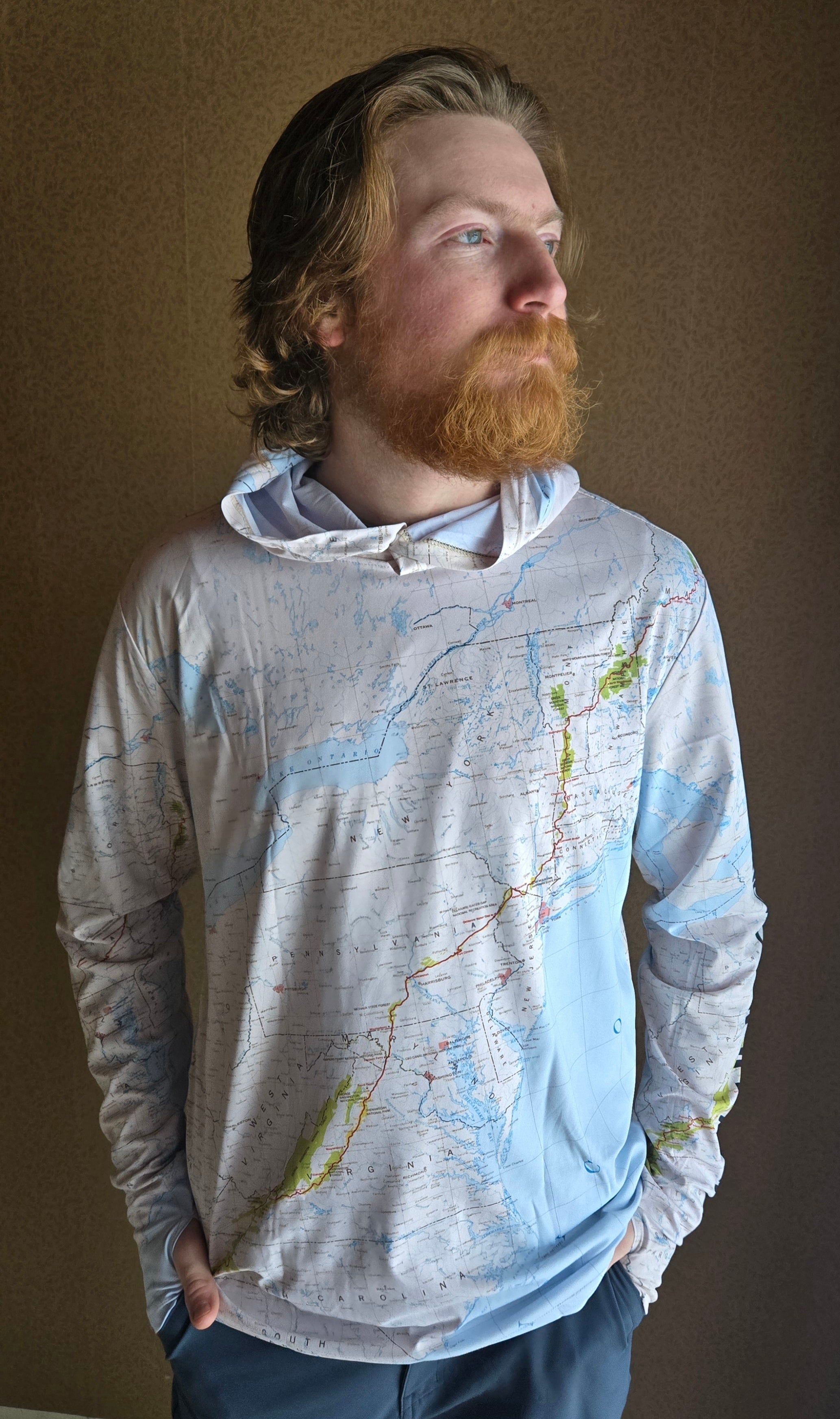 Appalachian Trail Map Sun Hoodie - Pale Earth Color