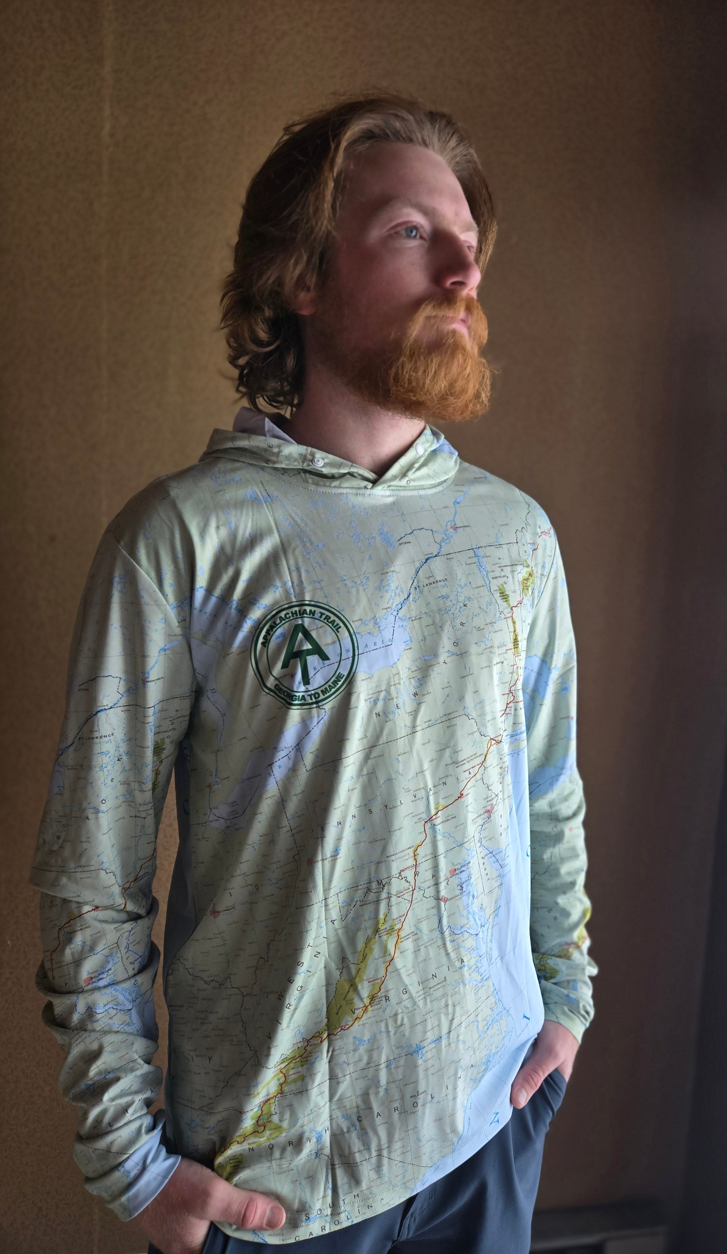 Appalachian Trail Sun Hoodie - Topo Map Green with Right Chest Logo